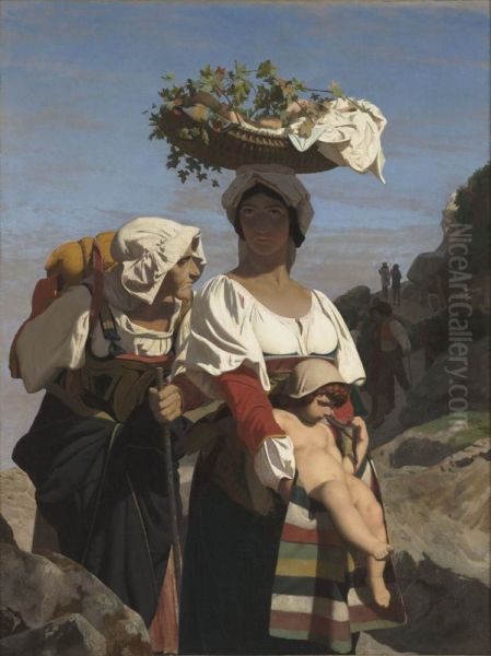 Two Italian peasant women and a Child Oil Painting by Jean-Leon Gerome