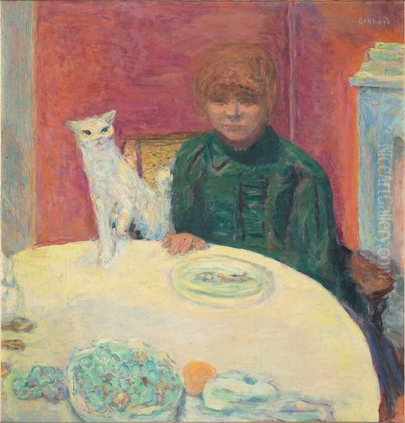 Woman with cat Oil Painting by Pierre Bonnard