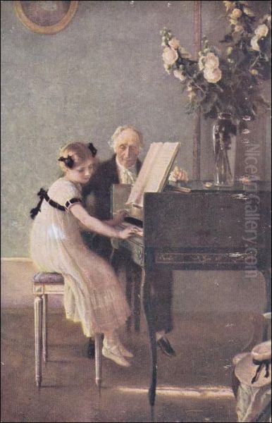 The Harpsichord Lesson Oil Painting by Jules-Alexis Muenier