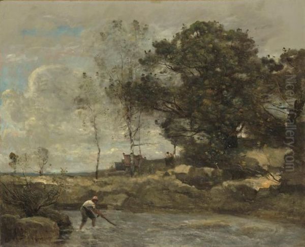 La Levee des filets Oil Painting by Jean-Baptiste Camille Corot