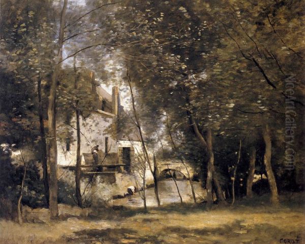 Mill at Saint-Nicolas-les-Arras Oil Painting by Jean-Baptiste Camille Corot