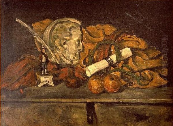 Les accessoires de Cezanne. Nature morte au medaillon de Philippe Solari Oil Painting by Paul Cezanne