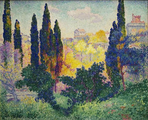 Les cypres a Cagnes Oil Painting by Henri-Edmond Cross