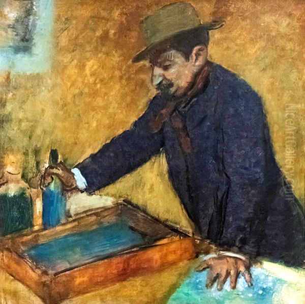 Michel Manzi gravant une eau-forte Oil Painting by Edgar Degas