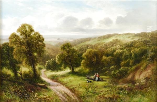 Travellers By A Path With An Extensive Landscape Beyond Oil Painting by Frederick Carlton