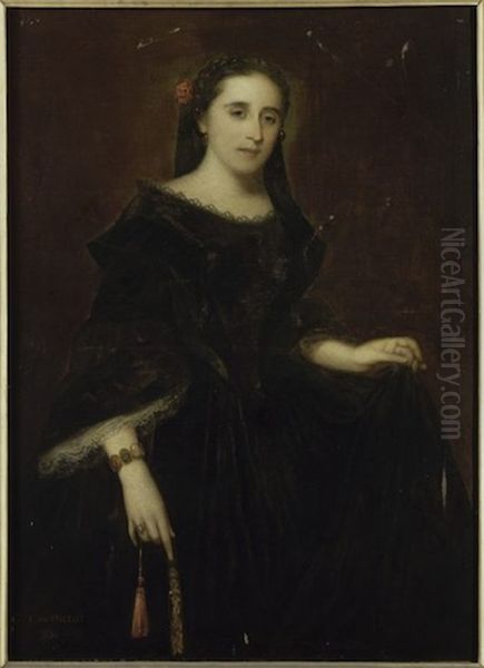 Portrait of a lady in black Oil Painting by Adolphe Joseph Thomas Monticelli