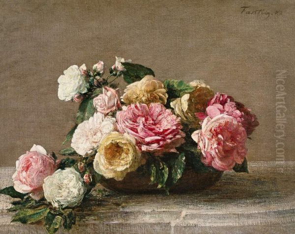 Roses dans une coupe Oil Painting by Henri Fantin-Latour