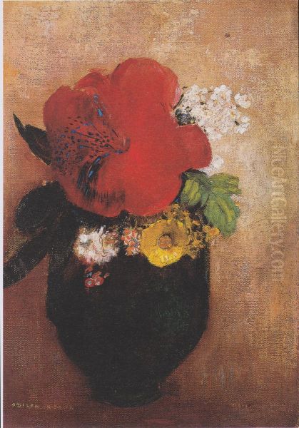 The red poppy Oil Painting by Odilon Redon