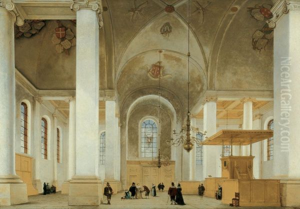 Interior of the Nieuwe or St. Annakerk in Haarlem, seen from west to east Oil Painting by Pieter Jansz. Saenredam