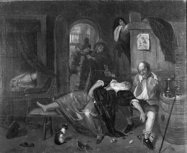 The drunken couple: copy of same subject in the Rijksmuseum Oil Painting by Jan Steen