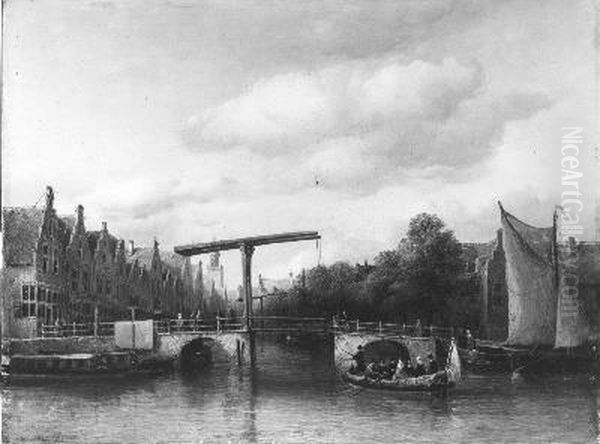 Een ophaalbrug over een stadsgracht Oil Painting by Anthonie Waldorp