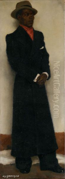 Portret van een neger-Portret van een zwarte man-Portrait of a black man Oil Painting by August Grotegoed