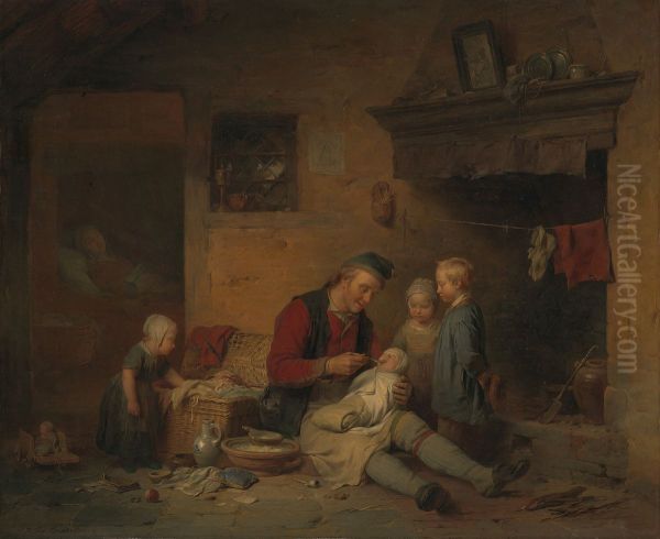 De kraamkamer Oil Painting by Ferdinand de Braekeleer the Elder