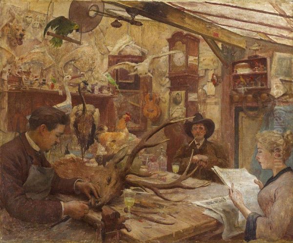 L'Atelier du naturaliste Victor Bonhenry Oil Painting by Georges Castex