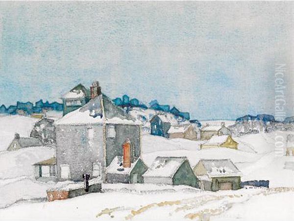 Village In Winter Oil Painting by Franklin Carmichael