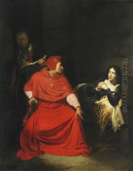 Jeanne d'Arc malade est interrogee dans sa prison par le cardinal de Winchester Oil Painting by Paul Delaroche