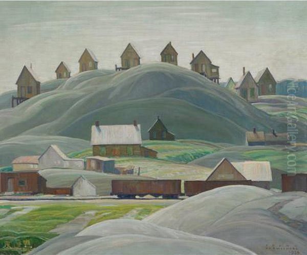 Mill Houses, West River Oil Painting by Franklin Carmichael