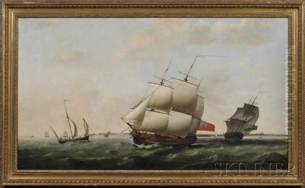 The Merchantman Frigate 
Neptune 
And Other Vessels In Coastal Waters Oil Painting by John Wilson Carmichael