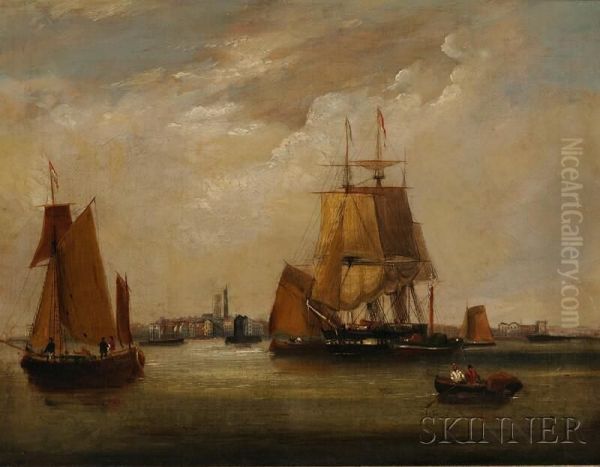 View Of Ships In A Harbor Oil Painting by John Wilson Carmichael