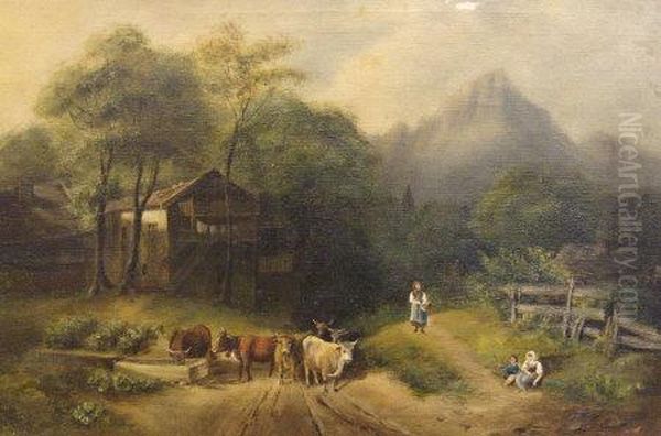 Cattle Grazing Oil Painting by Stewart Carmichael