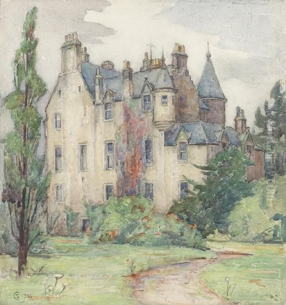 Pitfirrane Castle Dumfermline Oil Painting by Stewart Carmichael