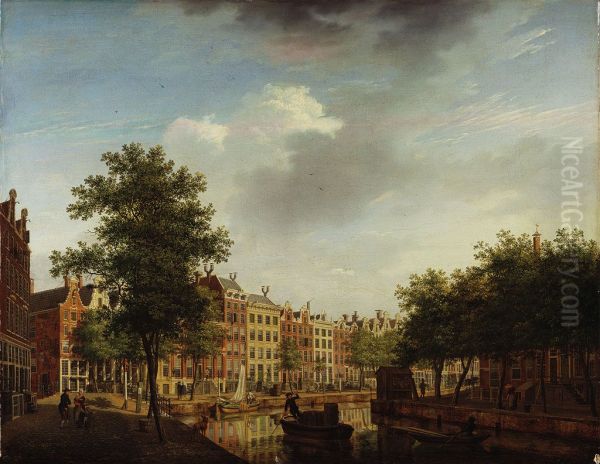 De Herengracht op de hoek van de Leidsegracht Oil Painting by Isaac Ouwater