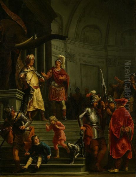 De onverschrokkenheid van Fabricius in het legerkamp van Pyrrhus Oil Painting by Ferdinand Bol