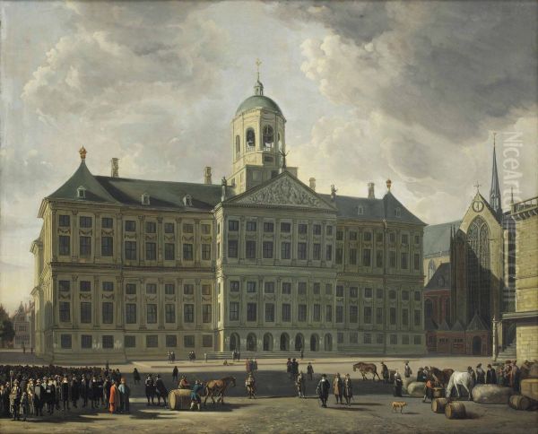 Het stadhuis op de Dam te Amsterdam. Oil Painting by Gerrit Adriaenszoon Berckheyde