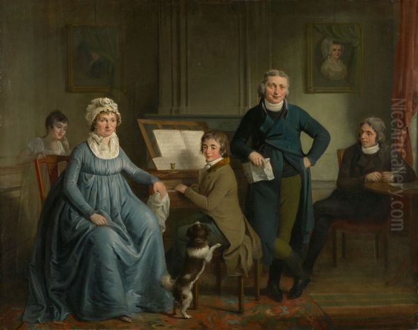 Musicerende familie Oil Painting by Adriaan de Lelie