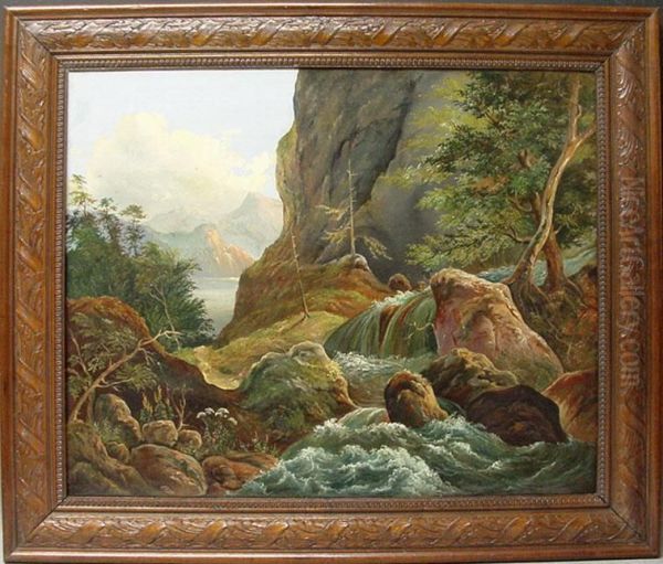 Berglandschaft Mit Bach Oil Painting by Johann-Hermann Carmiencke