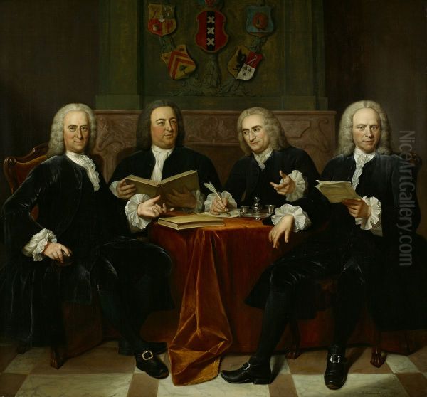 De oppercommissarissen der Walen-Four commissioners for the harbours Oil Painting by Jan Maurits Quinkhard