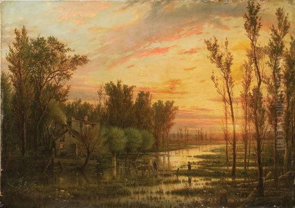 Un Tramonto Dopo La Pioggia, 1866 Oil Painting by Giulio Carmignani