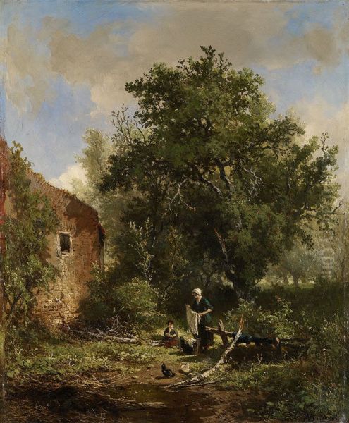 Farmstead Oil Painting by Johannes Warnardus Bilders