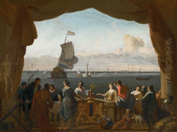 Allegorie op de bloeiende Amsterdamse zeehandel Oil Painting by Ludolf Bakhuizen