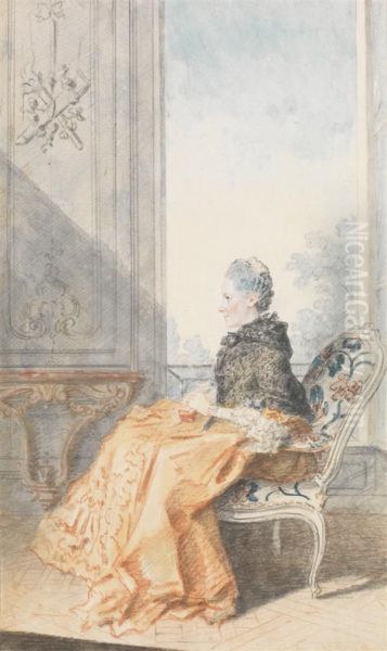 Portrait De Femme Assise De Profil, Tenant Une Boite Entre Les Mains Oil Painting by Louis Carrogis Carmontelle