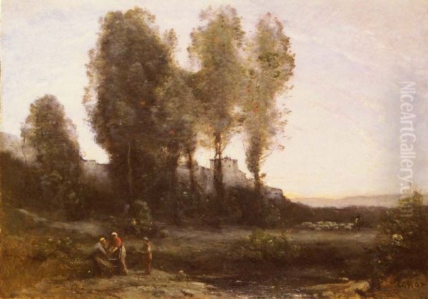 Monastery Behind Trees Oil Painting by Jean-Baptiste Camille Corot