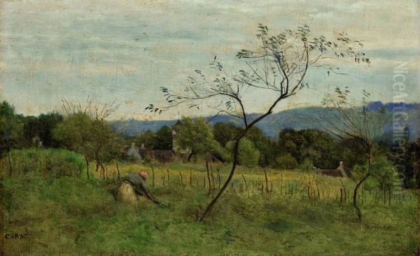 Paysage avec paysanne Oil Painting by Jean-Baptiste Camille Corot