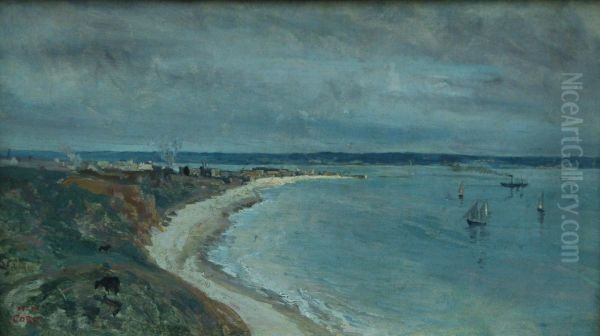 La mer vu du haut des falaises Oil Painting by Jean-Baptiste Camille Corot