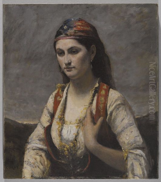 Young Woman of Albano Oil Painting by Jean-Baptiste Camille Corot