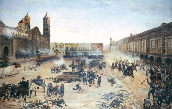 2 de abril de 1867. Entrada del general Porfirio Diaz a Puebla Oil Painting by Francisco de Paula Mendoza