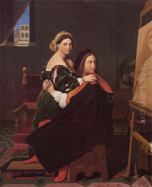 Raphael and the Fornarina Oil Painting by Jean-Auguste-Dominique Ingres