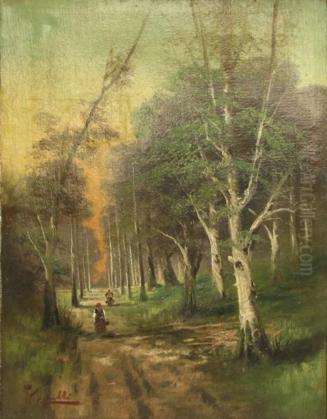 Road Thru The Forest Oil Painting by J. Carnelli