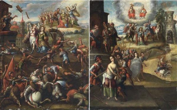 A Pair Of Paintings: Martyrdum Of Saint Catherine And Martyrdum Of Saint Barbara Oil Painting by Jose Manuel Carnero