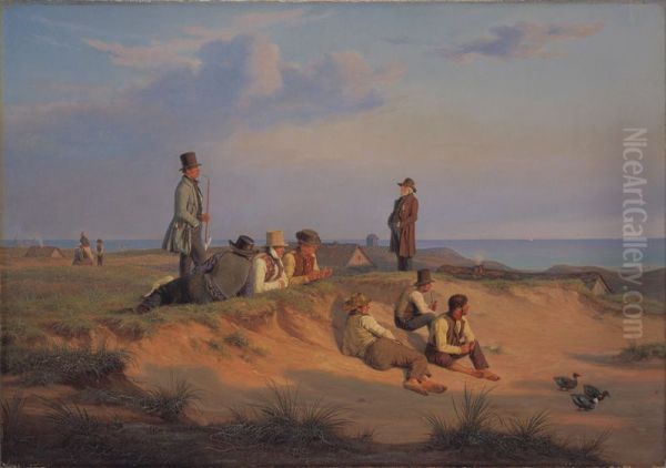 Men of Skagen a summer evening in fair wheather Oil Painting by Martinus Rorbye