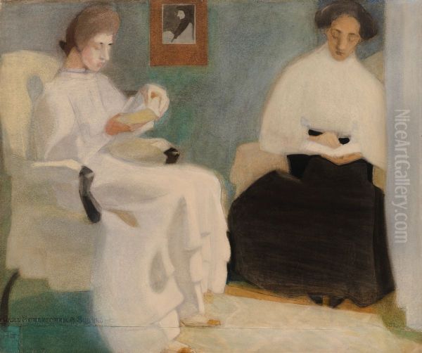 Girls Reading Oil Painting by Helene Schjerfbeck