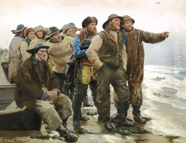 Vil han klare pynten? Oil Painting by Michael Peter Ancher