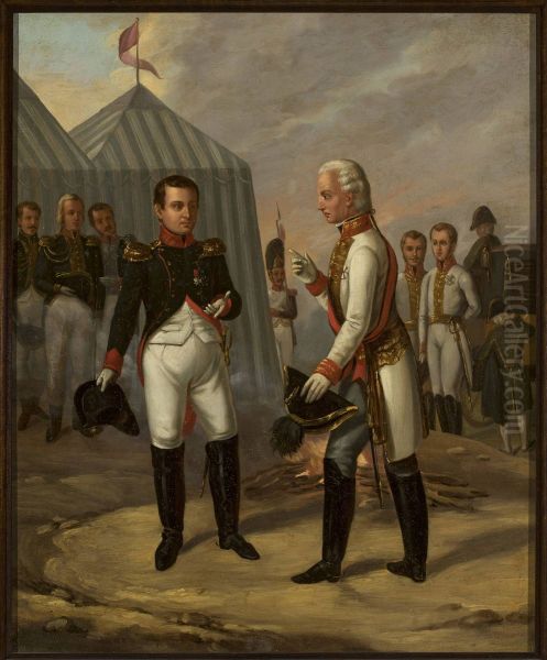 Napoleon and Francis II after the Battle of Austerlitz Oil Painting by Aleksander Stankiewicz