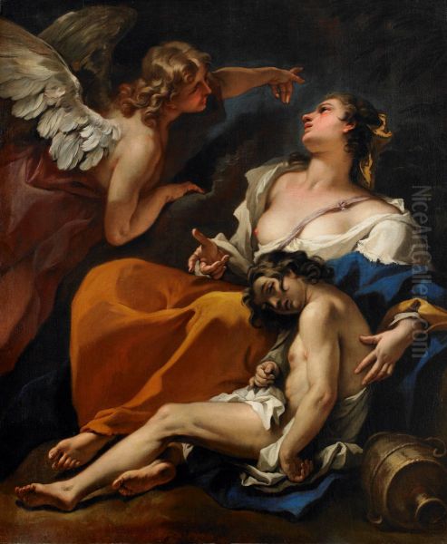 Hagar and Ishmael Saved by the Angel Oil Painting by Sebastiano Ricci