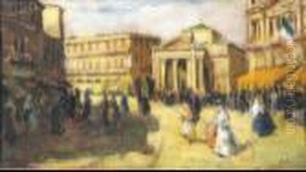 Piazza Della Borsa A Trieste Oil Painting by Richard Carniel