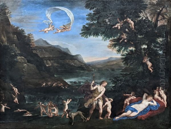 Adonis Led by Cupids to Venus Oil Painting by Francesco Albani